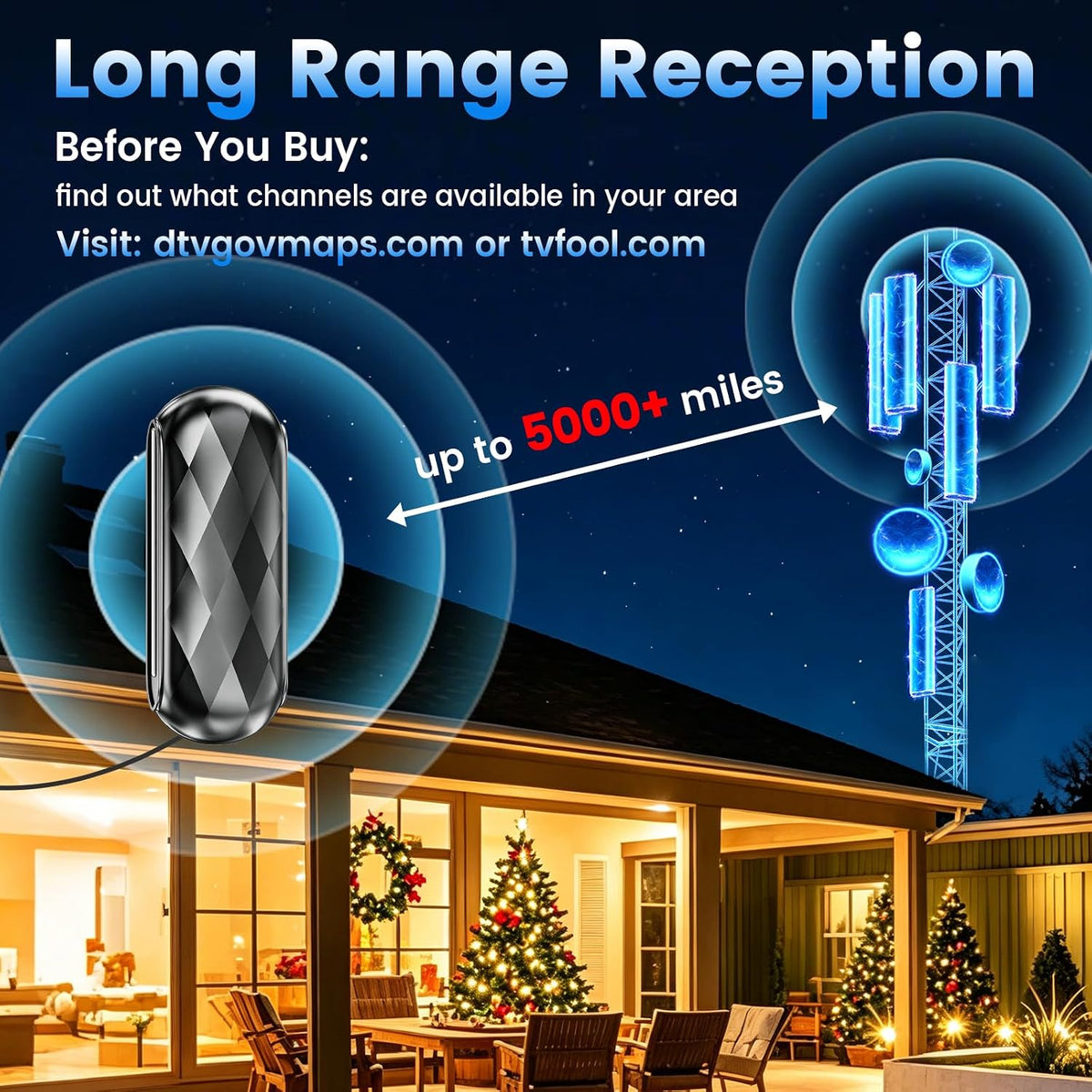 Antena de TV para canales locales, 6000+millas Antena digital Smart TV