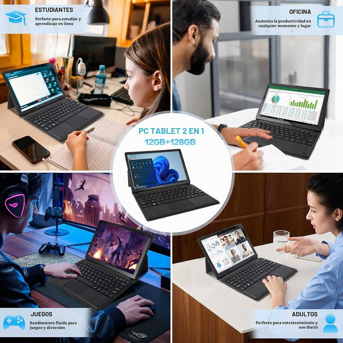 Tableta Windows de 10.1", SSD de 128 GB para estudiar y trabajar