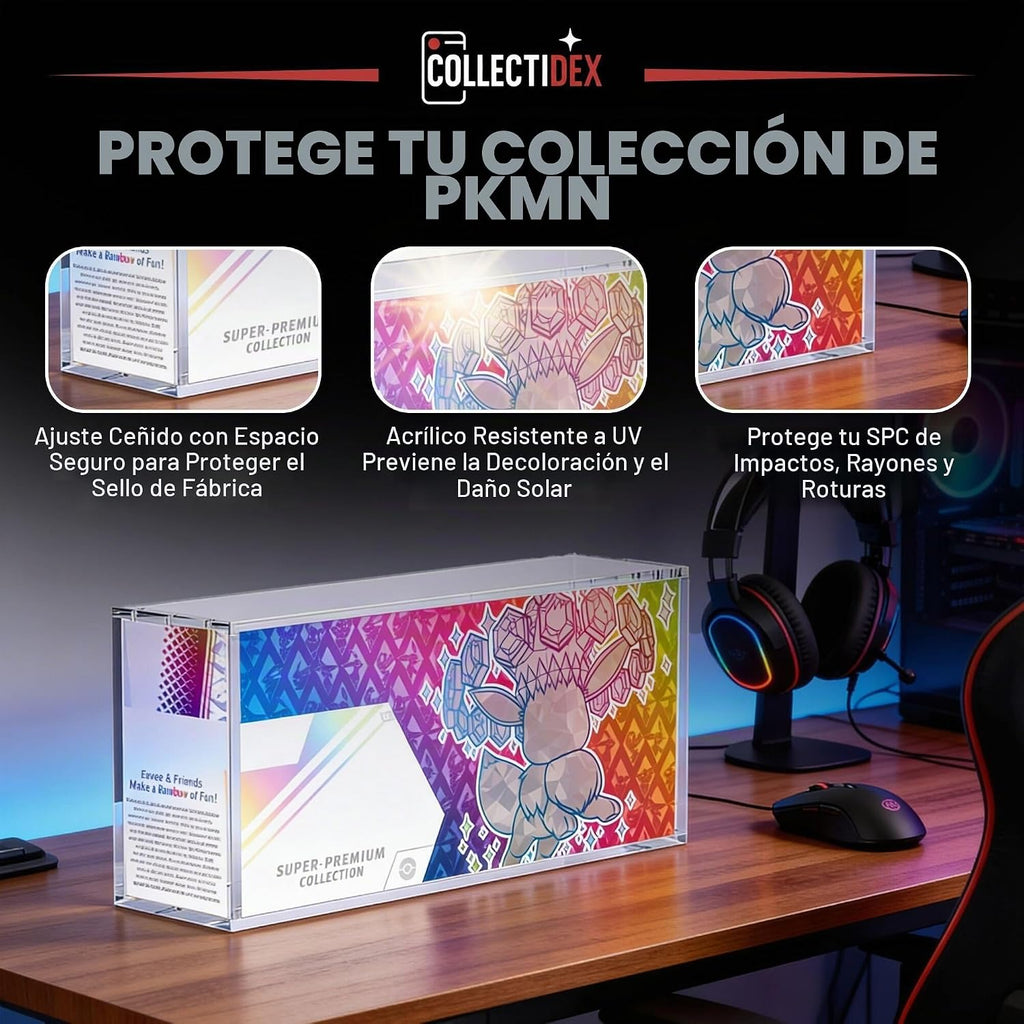 Prismatic Evolutions SPC - Caja de acrílico con tapa magnética, acrílico de 8 + 0.197 in de grosor con imanes de 0.197 x 0.118 in, compatible con Prismatic Evolutions Super Premium