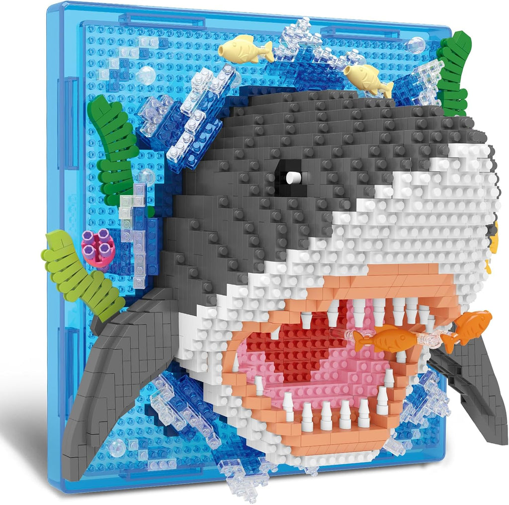 Juego de microbloques de construcción de diseño de animales de tiburón 3D, decoración única de pared para el hogar o exhibición de mesa, no compatible con Lego, juguete de regalo ideal para adultos y niños y niñas de 14 años en adelante (1644 piezas)