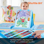 Shuttle Art Juego de Arte para Niños de 335 Piezas, Suministros de Arte Multimedia, Kit de Arte de Regalo con Caballete Tríptico, 2 Blocs de Dibujo, 2 Libros para Colorear, Pasteles al Óleo, Crayones