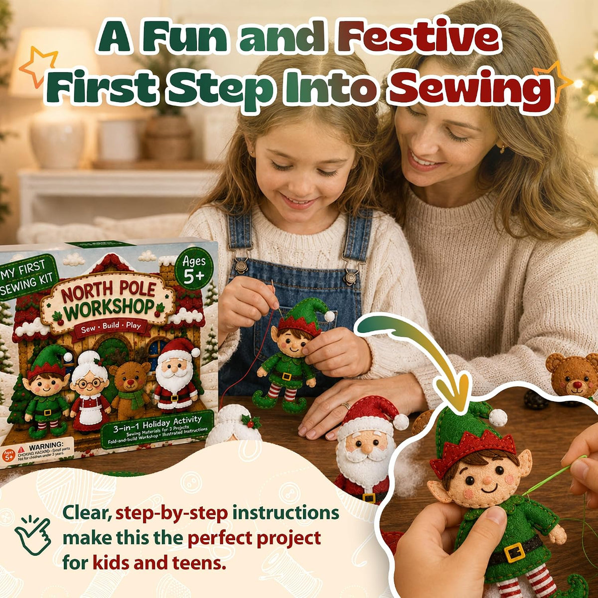 Pinwheel Crafts North Pole - Kit de costura de Navidad para niños