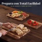 Juego de tablas de cortar de acacia de 3 piezas no tóxicas con soporte