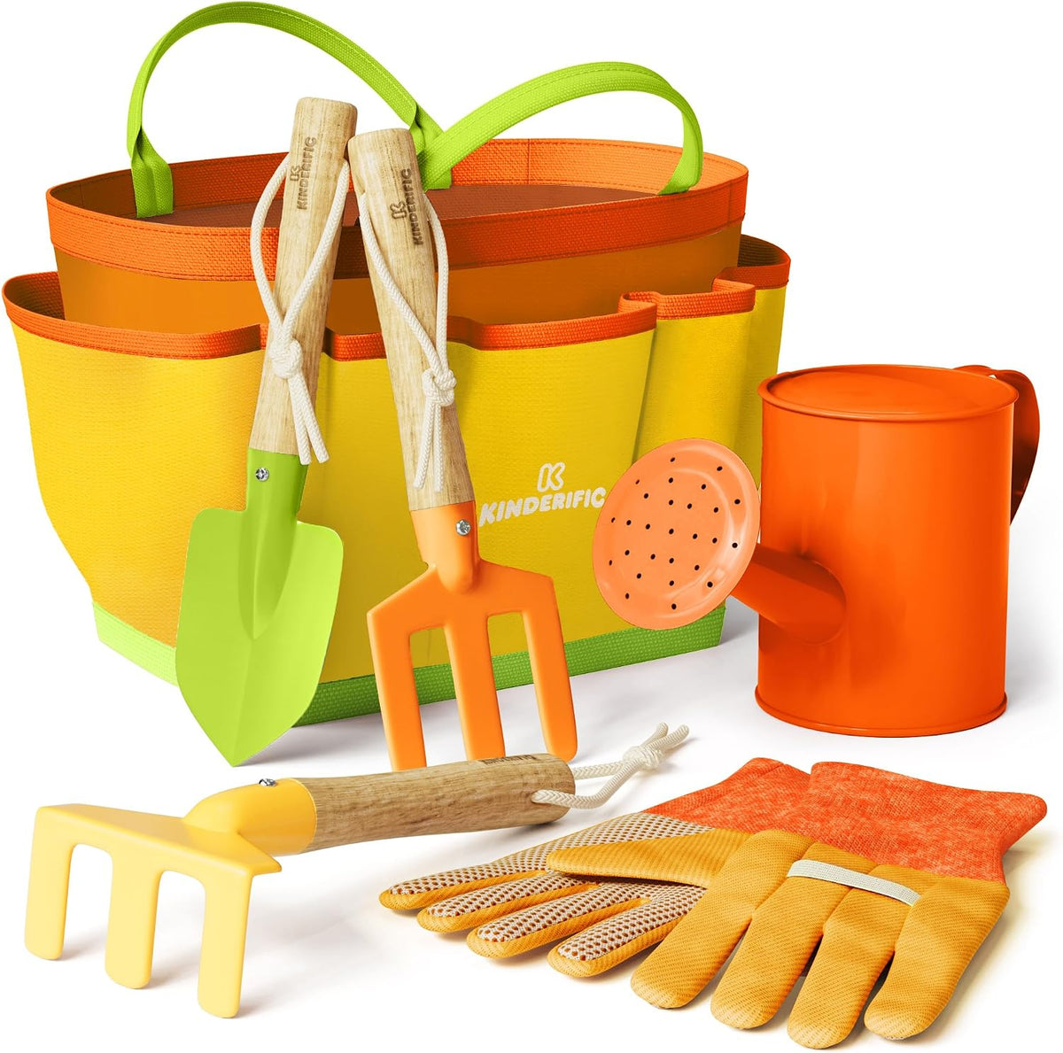 Juego de Jardinería, Kit de Herramientas, para Niños, STEM, Incluye Bolsa de Transporte, Pala, Regadera, Rastrillo, Horquilla, Paleta y Guantes (Sunshine)