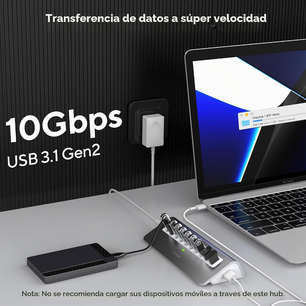 intpw, YH6, hub USB 3.2 de 10 puertos, alimentado