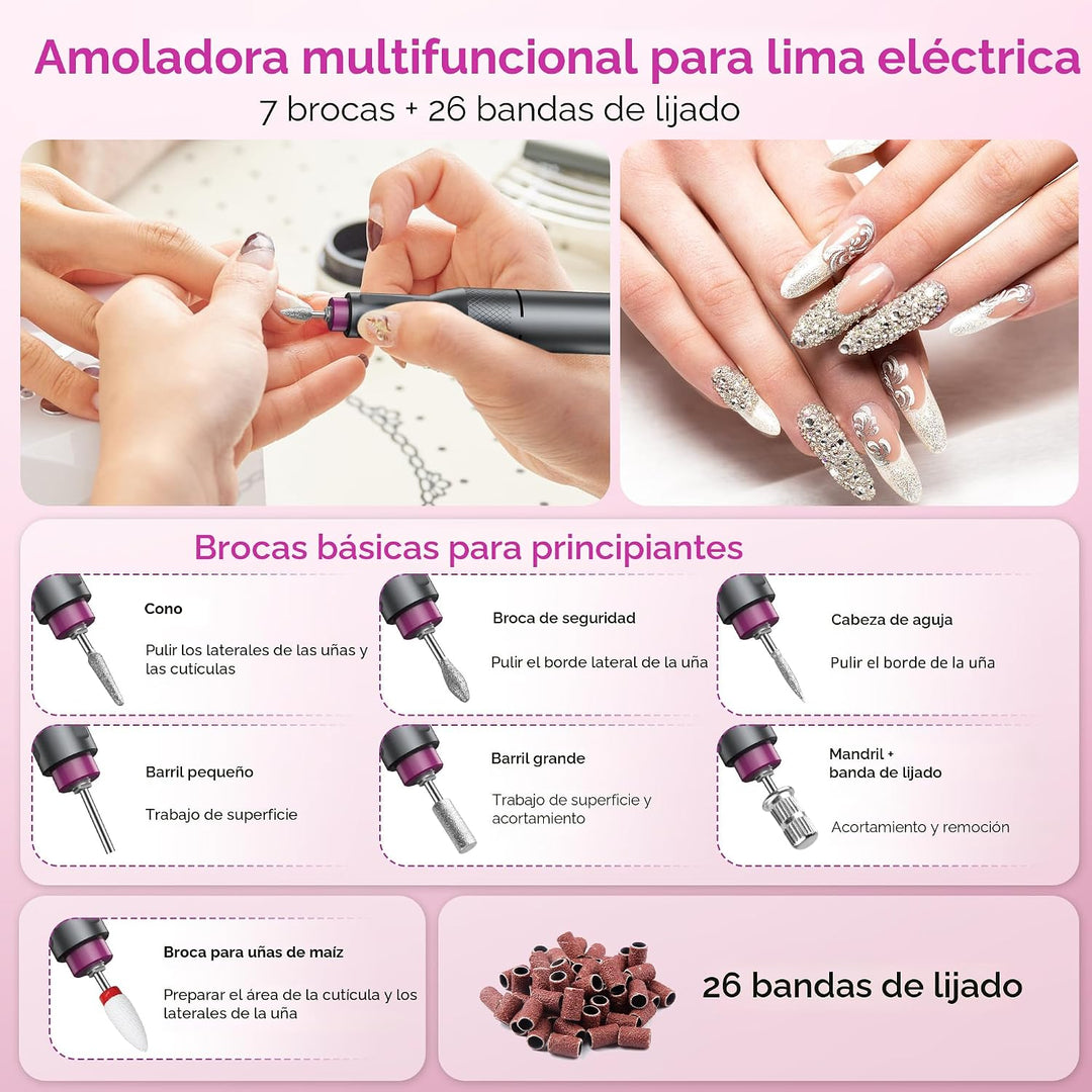 Taladro de uñas eléctrico profesional, lima de uñas portátil para u...