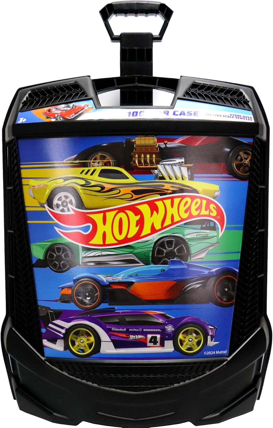 Hot Wheels - Caja de almacenamiento con ruedas con mango retráctil, para 100 automóviles, modelo: 20135