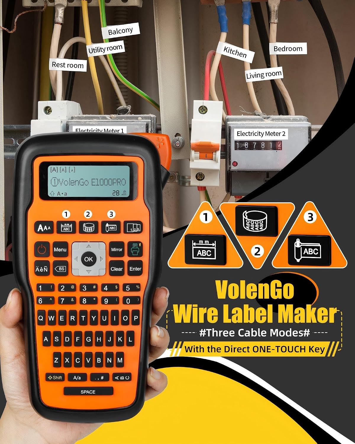 Máquina etiquetadora VolenGo con cinta, etiquetadora de encogimiento térmico impermeable, etiquetadora de cables de alambre, máquina etiquetadora E1000 con cinta de 12 mm, máquina etiquetadora
