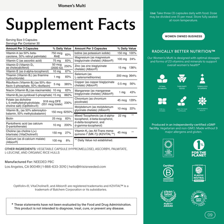 Needed. Multivitamínico para mujeres con 23 vitaminas, minerales y...