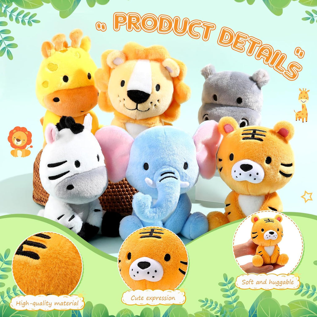 RoundFunny - 6 lindos animales de peluche de safari, juguetes de peluche de la selva de 7 pulgadas
