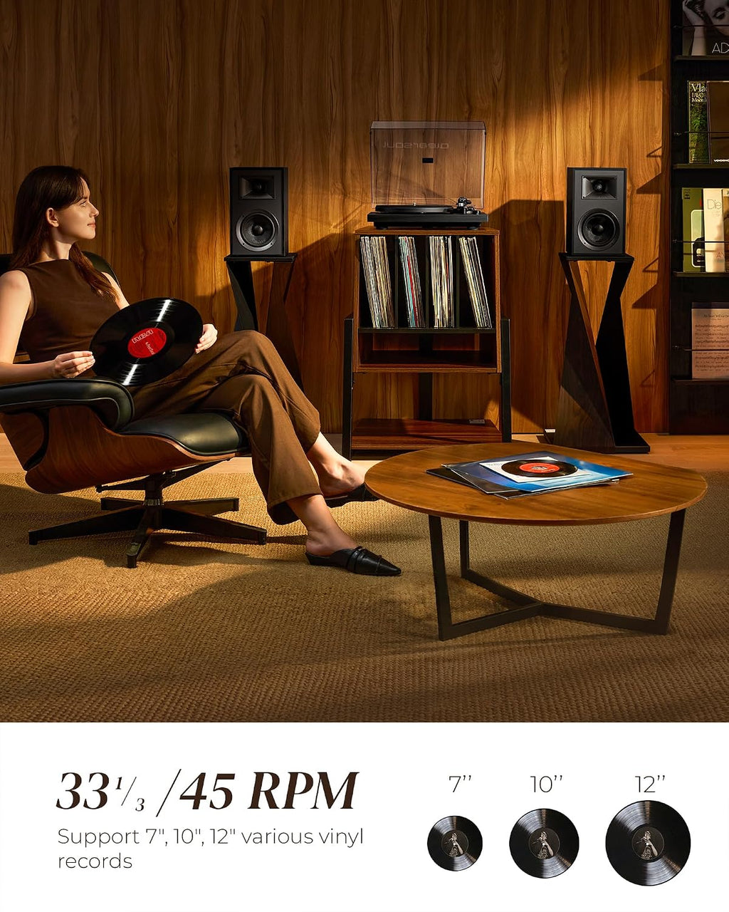 SoulBox S1 Reproductor de Discos de Vinilo con Altavoces Estéreo, Tocadiscos con Preamplificador Integrado, Brazo en Forma de S, 33/45 RPM - Negro