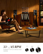 SoulBox S1 Reproductor de Discos de Vinilo con Altavoces Estéreo, Tocadiscos con Preamplificador Integrado, Brazo en Forma de S, 33/45 RPM - Negro