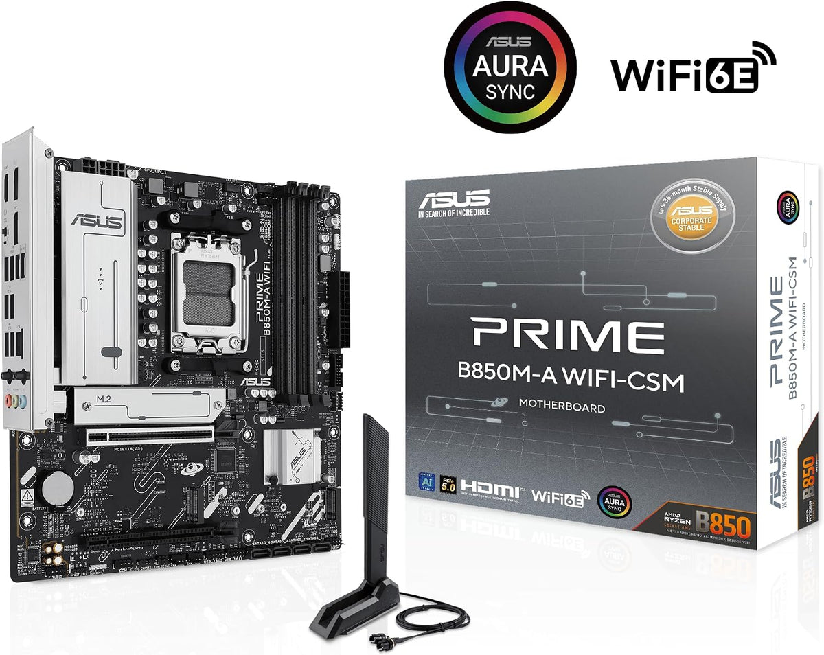 ASUS Prime B850M-A WiFi-CSM AMD AM5 B850 mATX Placa Madre, DDR5, PC...