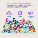 Rompecabezas de dinosaurios para niños de 3 a 6 años, 40 piezas + 10 elementos emergentes, habilidades motoras finas educativas preescolares. Rompecabezas de piso prehistórico Crazy Little Books para