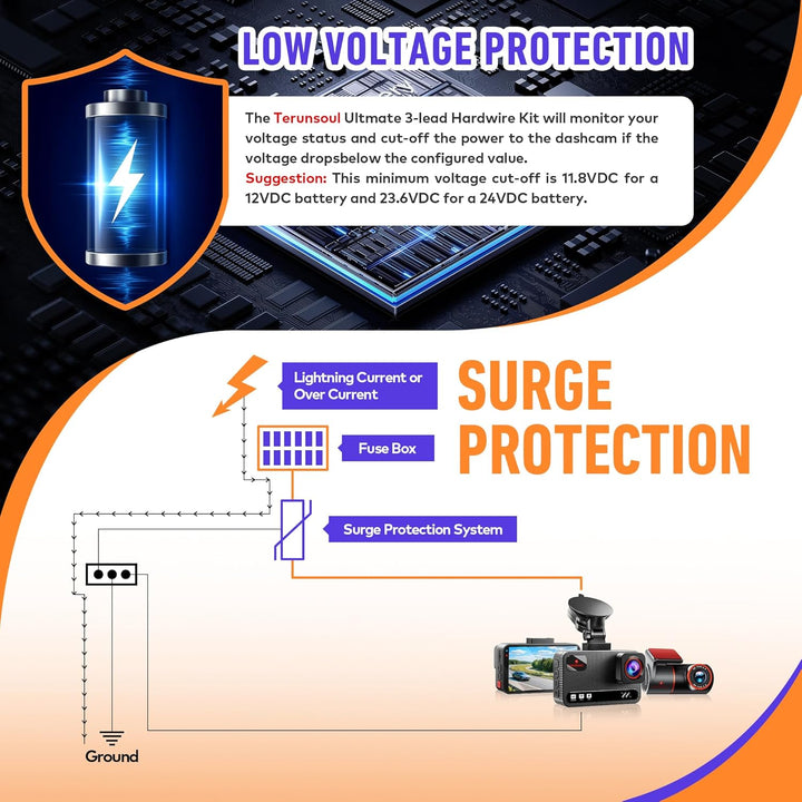 TERUNSOUl Dash Cam Acc Kit de cableado de varios tamaños