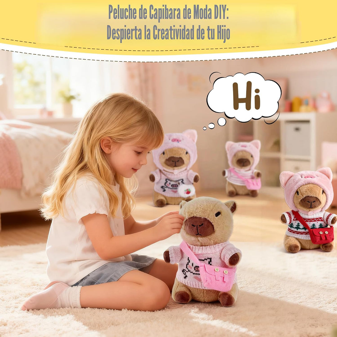 Redaica Capybara - Peluche con 9 piezas de ropa y accesorios, regal...
