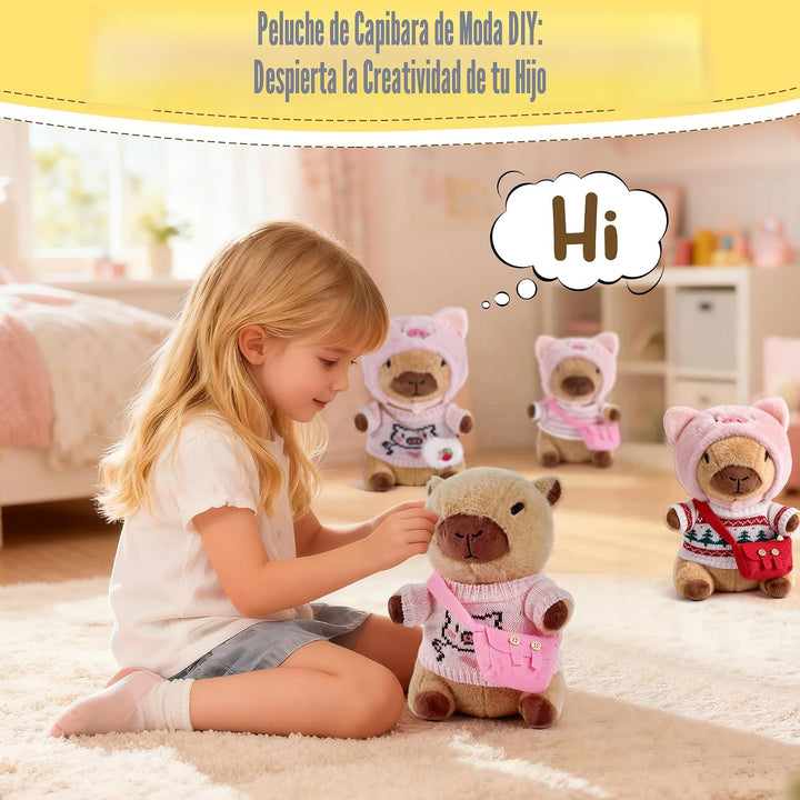 Redaica Capybara - Peluche con 9 piezas de ropa y accesorios, regal...