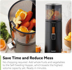 Hurom H400 Prensa en frío para jugos, exprimidor masticador lento premiado, fácil de limpiar, colador y manos libres con alimentación automática, boca de alimentación amplia, montaje fácil (Blanco)