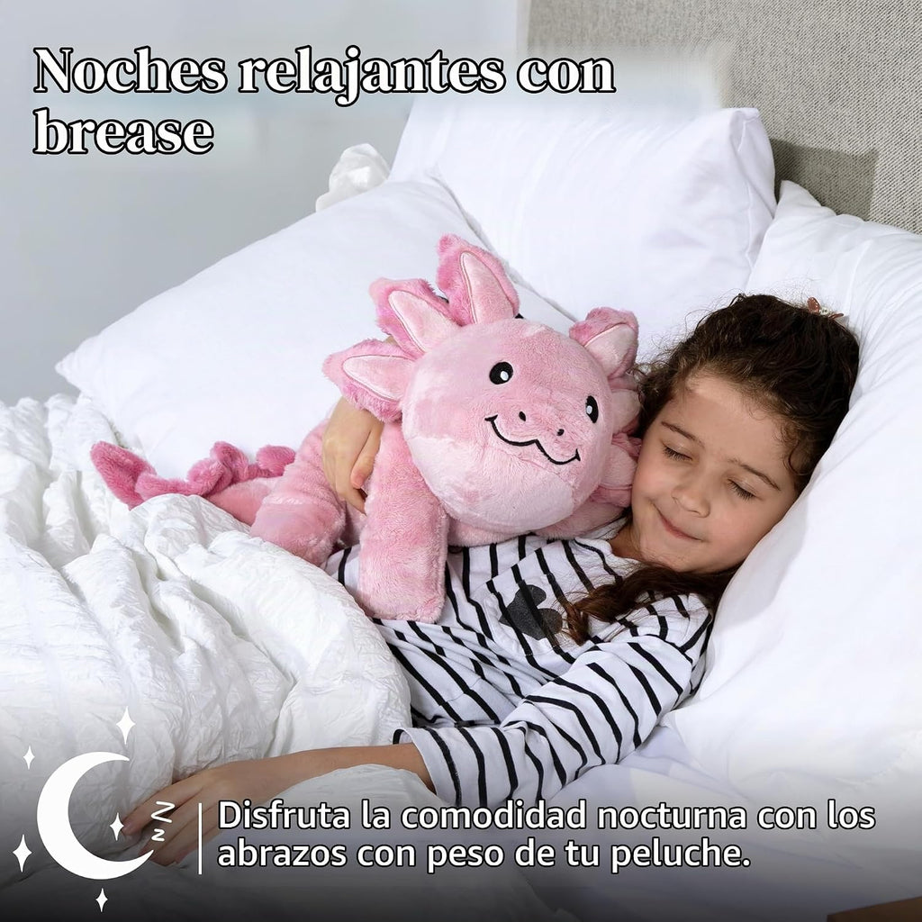Brease Peluche de Dragón Axolotl Rosa con Peso de 5 libras Sin Fragancia - Juguete de Peluche Suave y Grande para Comodidad, Calma y Relajación, Compañero Ideal para Abrazar para Niños y Adultos