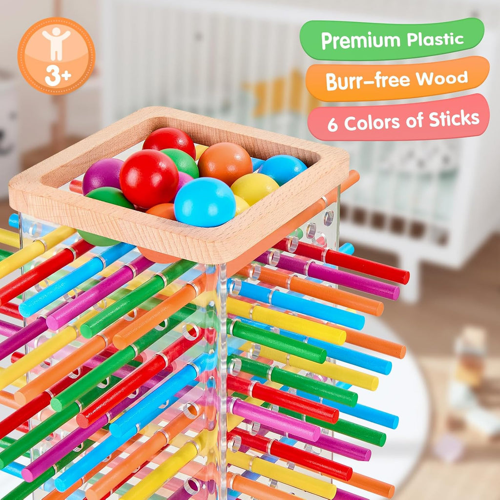 Juegos de mesa de madera Montessori, juego de dados con 48 palos coloridos y 12 bolas, juego familiar para niños y adultos, juguetes educativos de matemáticas para niños de 3, 4, 5 y 6 años, juguete