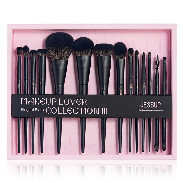 Jessup Juego de brochas de maquillaje Jessup 14 piezas Kabuki negra...