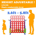 SDADI - Juego gigante ajustable en altura de 4 en fila, juego Jumbo 2-en-1 de 4 anotaciones con juego de lanzamiento de anillos, juego de patio para interiores y exteriores para niños, adultos y
