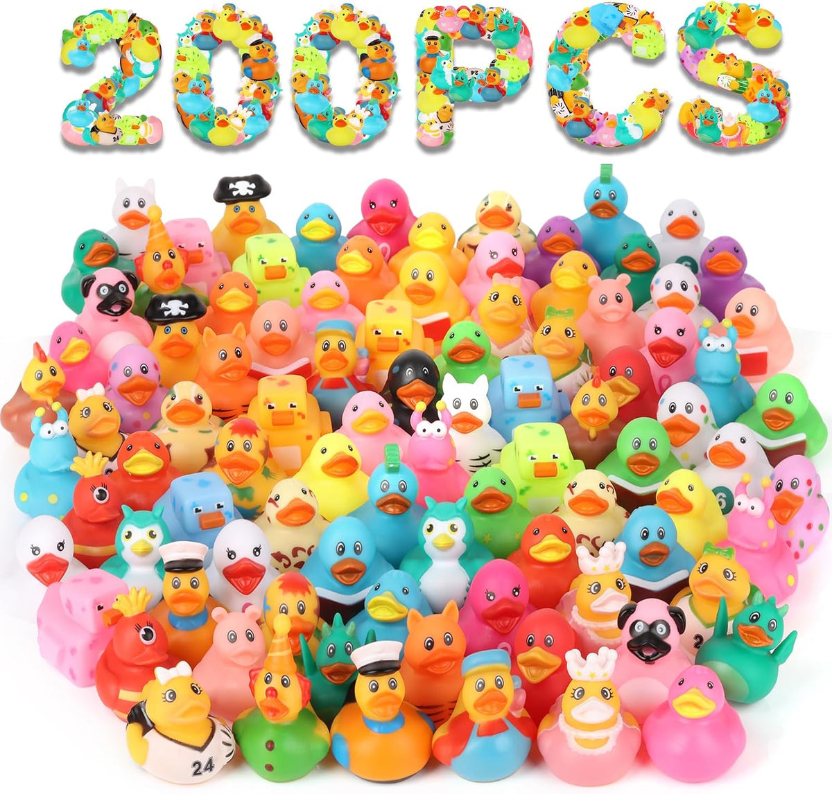 200 paquetes de patos de goma a granel, patos para jeeps para chapuzar, patos para jeeps surtidos, juguetes de baño patos flotadores para niños, accesorios para fiestas de baby shower