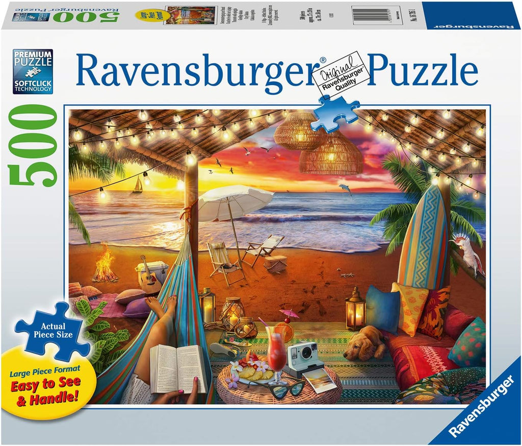 Ravensburger Cozy Cabana Puzzle - Rompecabezas tranquilo de 500 piezas | Tecnología única Softclick | Gran formato | Materiales certificados FSC | Actividad divertida ideal para la familia