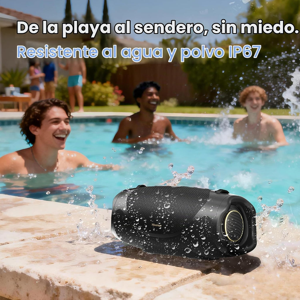 Hisense FlexBoom - Altavoz Bluetooth portátil, IP67 impermeable, a prueba de polvo y golpes, hasta 80 W de gran sonido, Bluetooth 6.0, Auracast, TWS y viene con una correa de mango desmontable