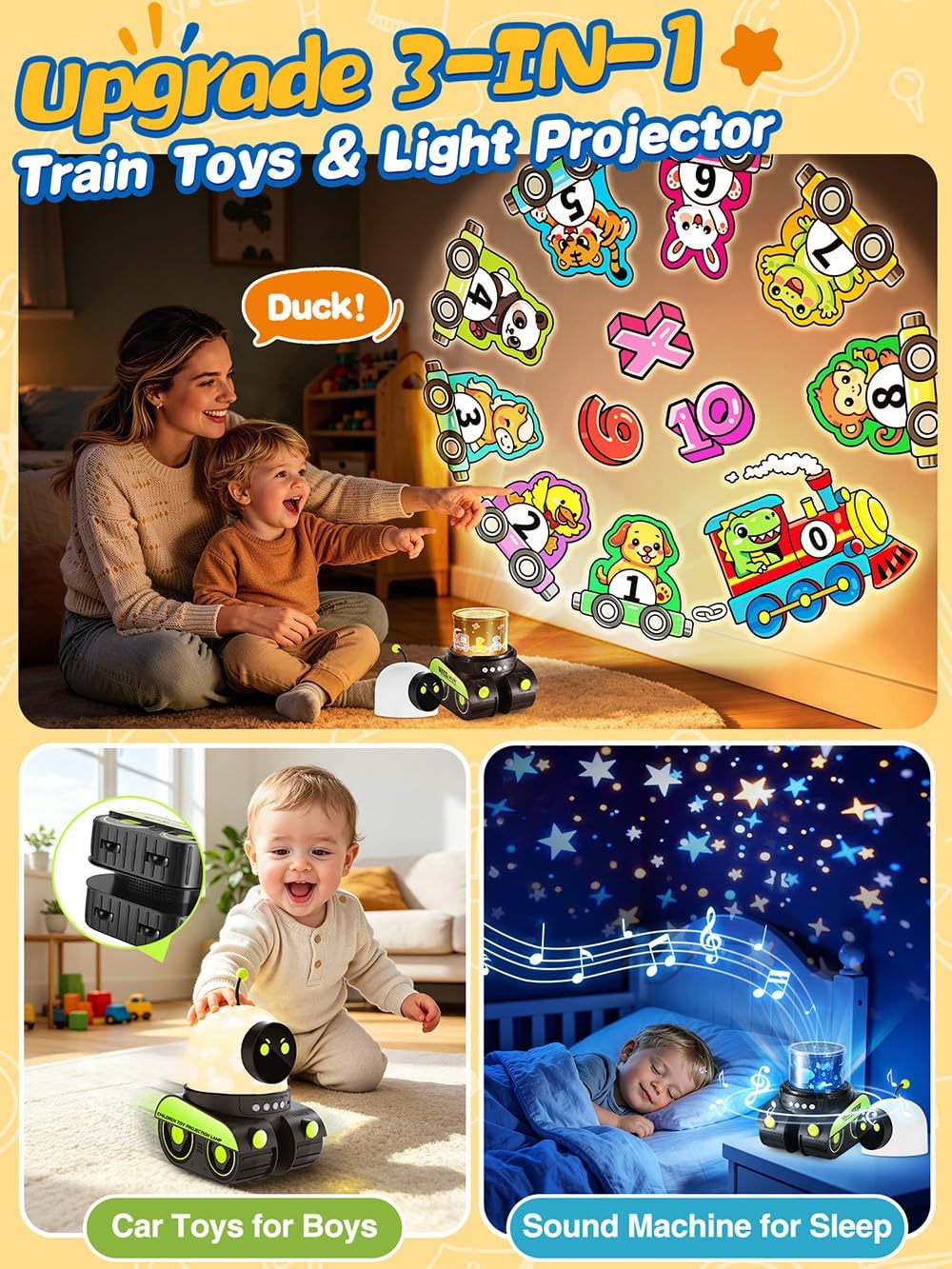 Montessori Toys para Boys 1-3 Year Old Gifts,19 Films Train Projector Light