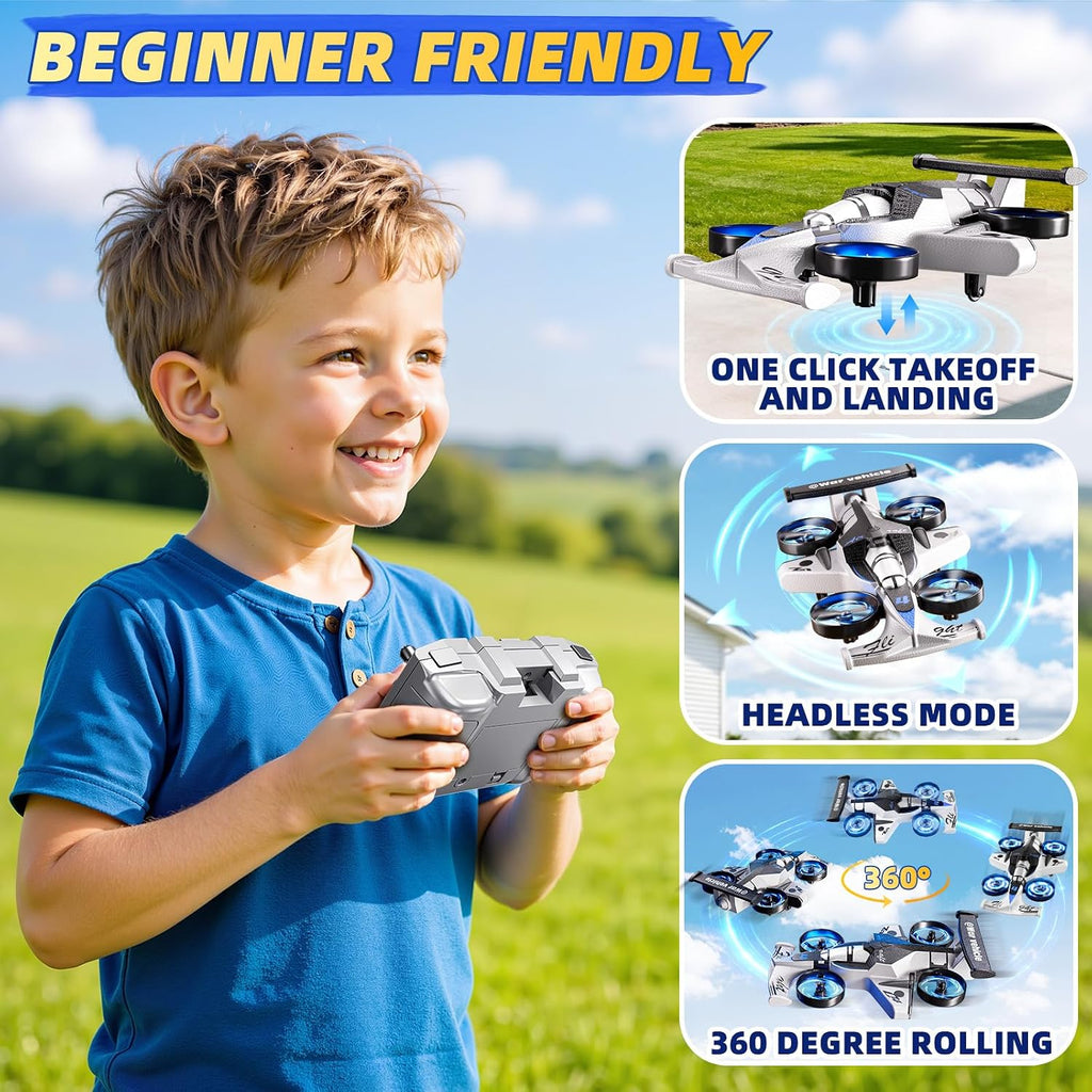 Avión de control remoto para niños, 2 en 1, avión RC Stunt RC Drift, avión de espuma para interiores y exteriores con carreras, trucos, juguetes de regalo para niños, niñas y adultos de 8, 9