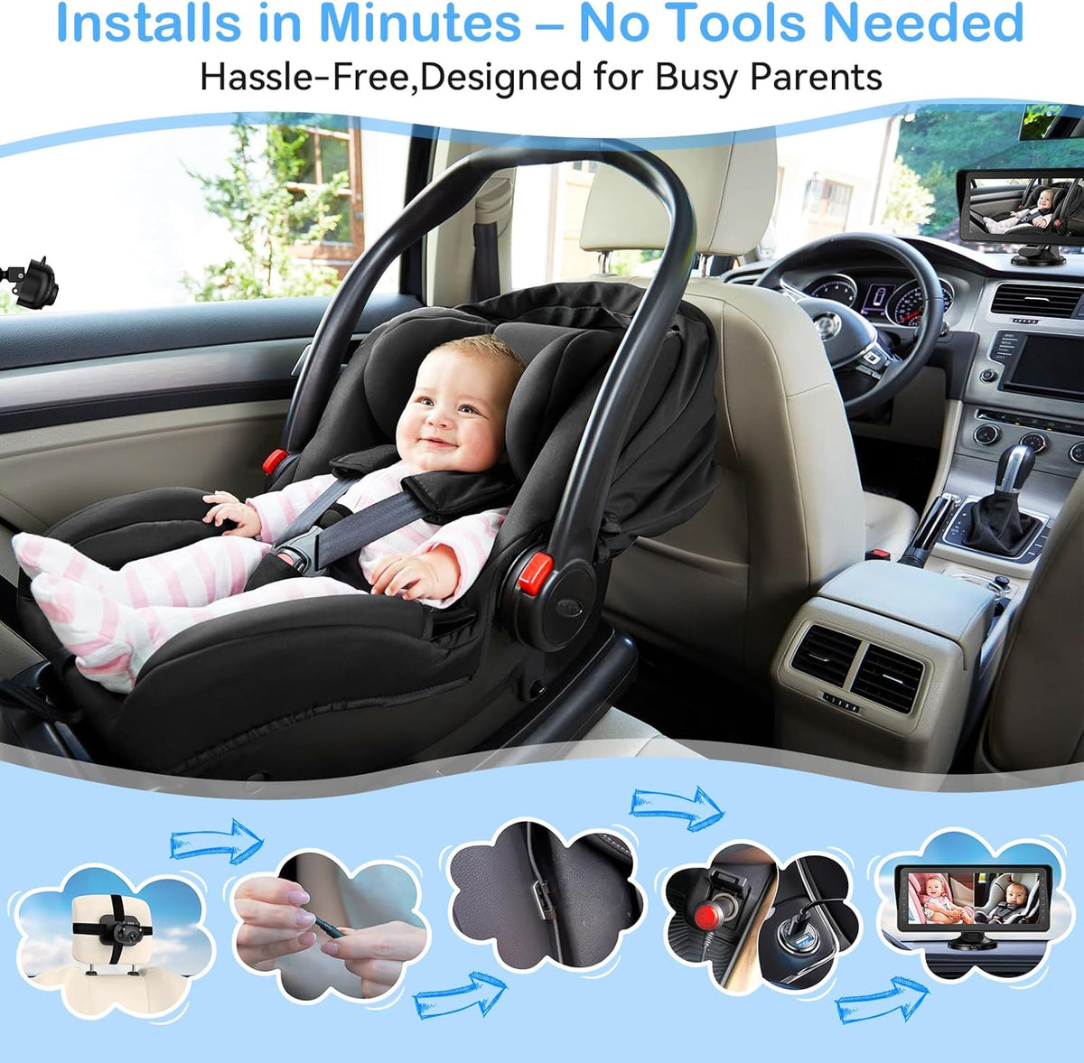 Cámara dual de coche para bebé para 2 niños pantalla
