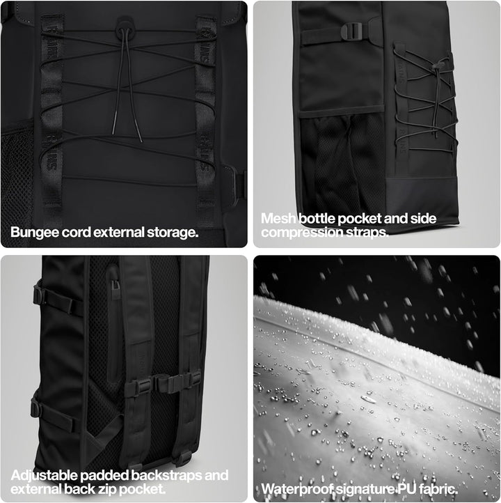 RAINS Trail Mountaineer Bag - Mochila negra impermeable para laptop...