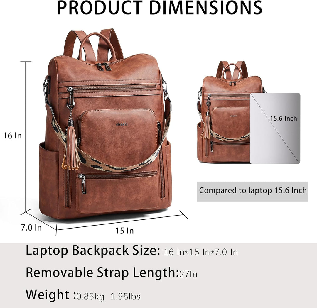 Shrrie Mochila de cuero vegano para computadora portátil para mujer...