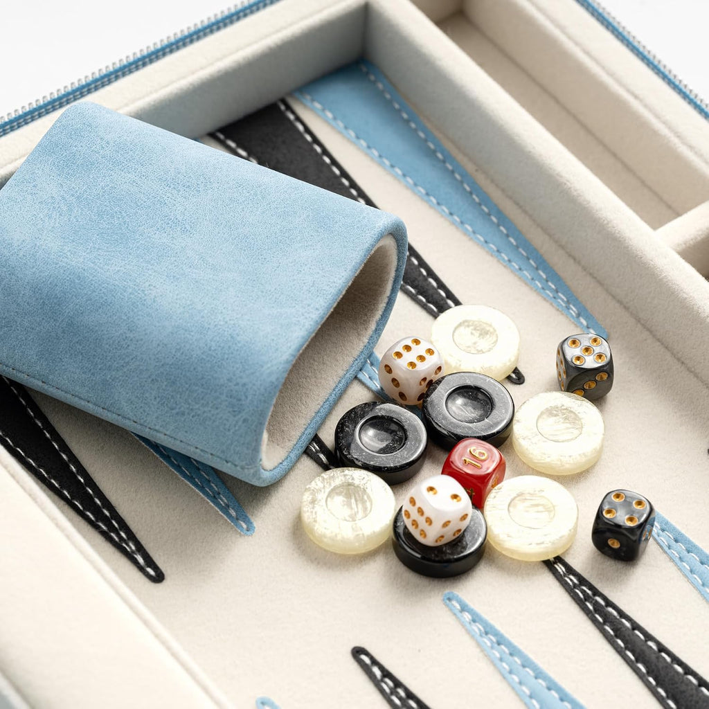 Juegos de backgammon para adultos y niños, tablero clásico de backgammon con dados de damas únicos, funda plegable de piel sintética de backgammon para backgammon (color azul)