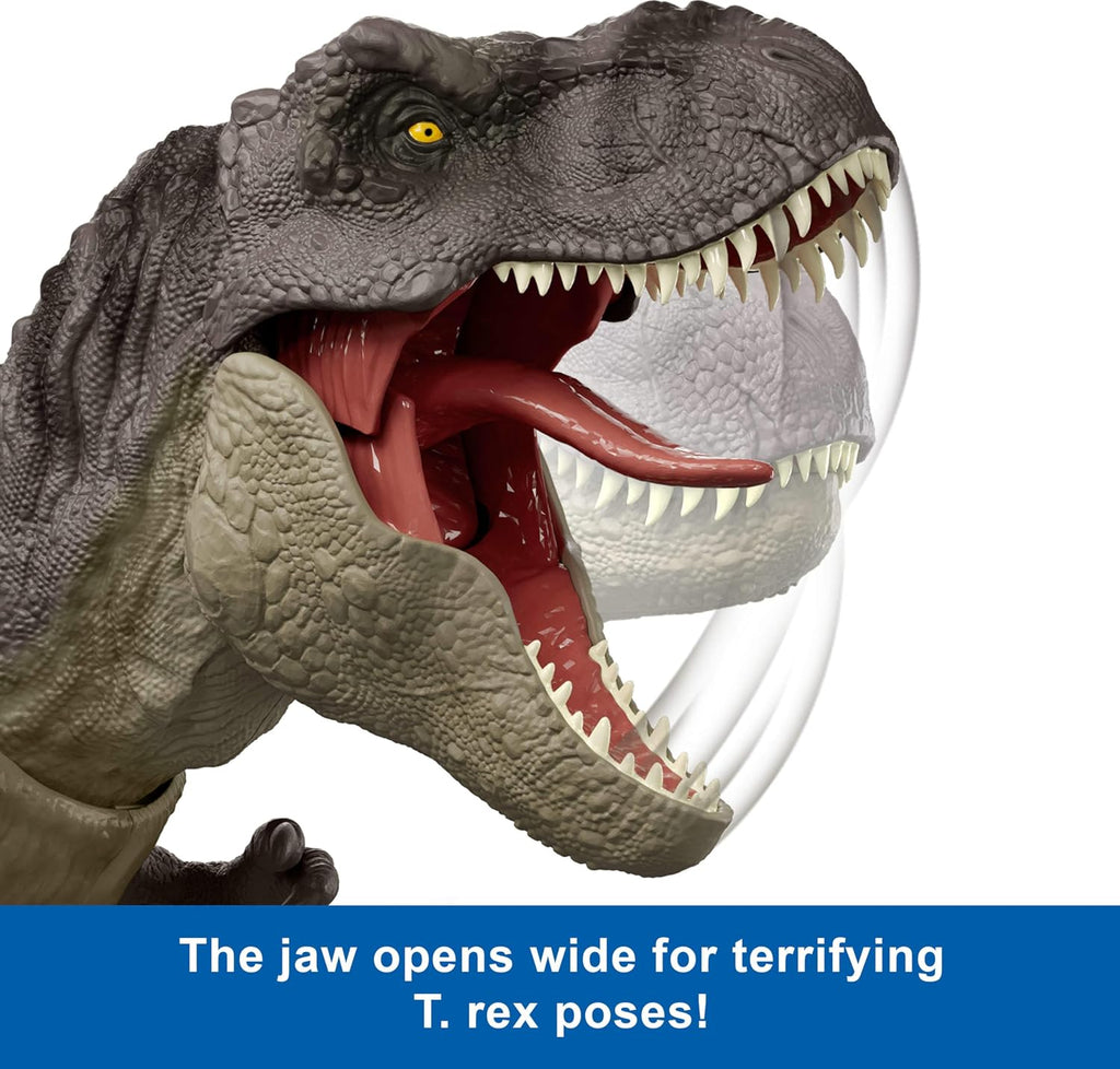 Jurassic World T-Rex figura de acción, juguete de dinosaurio, ataque de mordisco