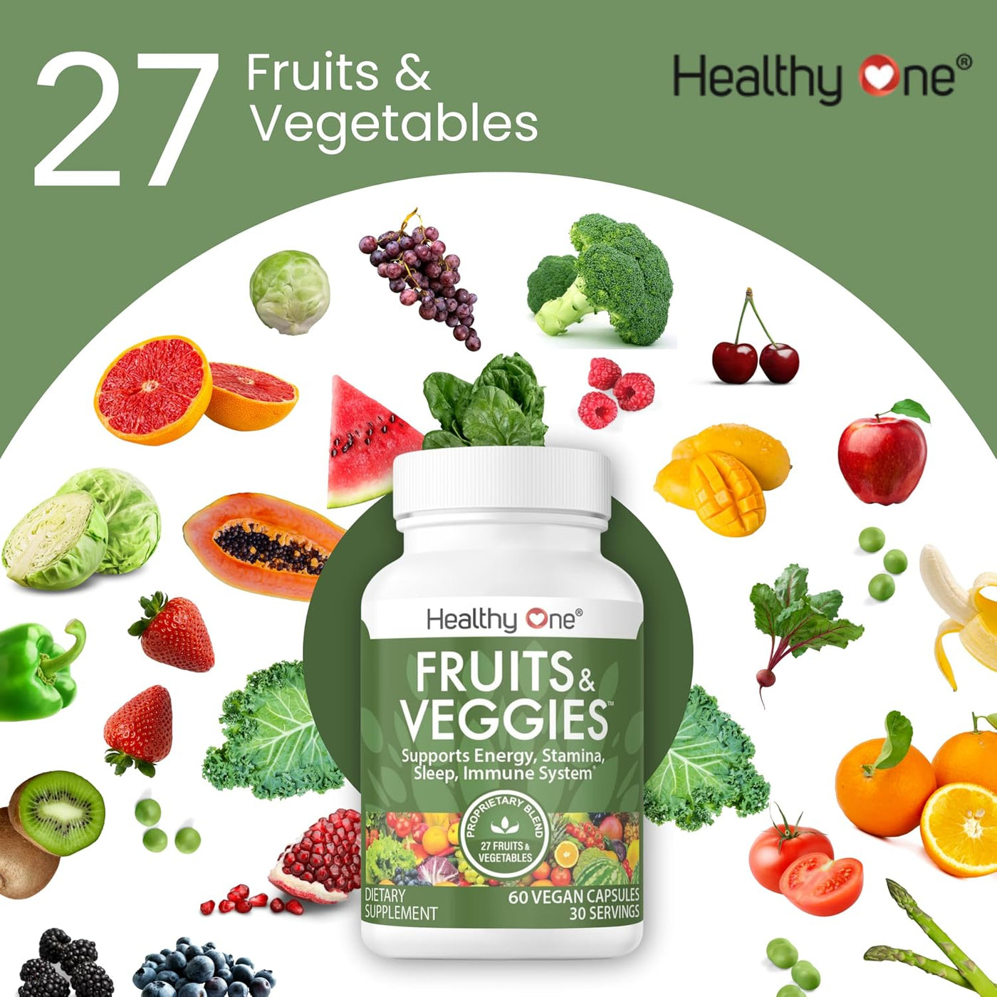 Healthy One - Suplemento de frutas y verduras, 27 superalimentos, v...