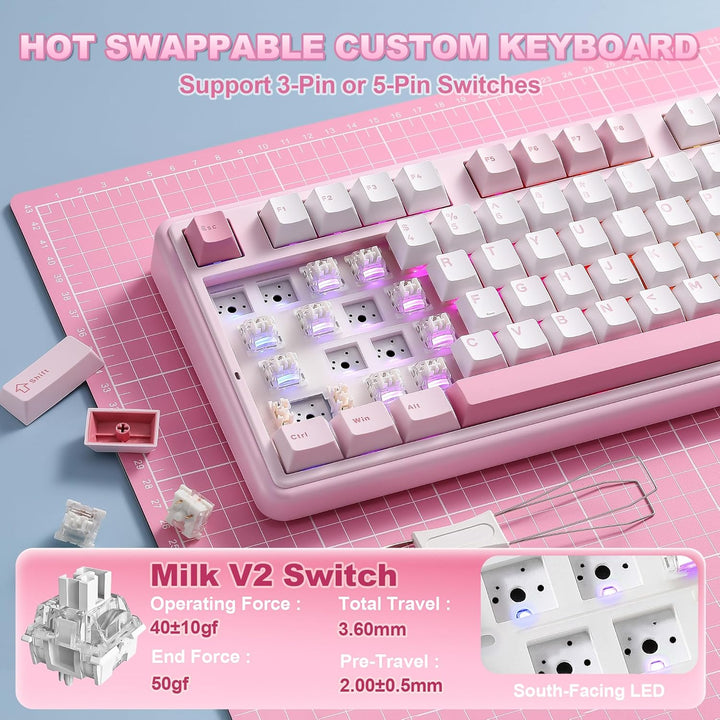 YUNZII B98 PRO QMK\/VIA Wireless Mechanical Gaming Keyboard, 96% La...