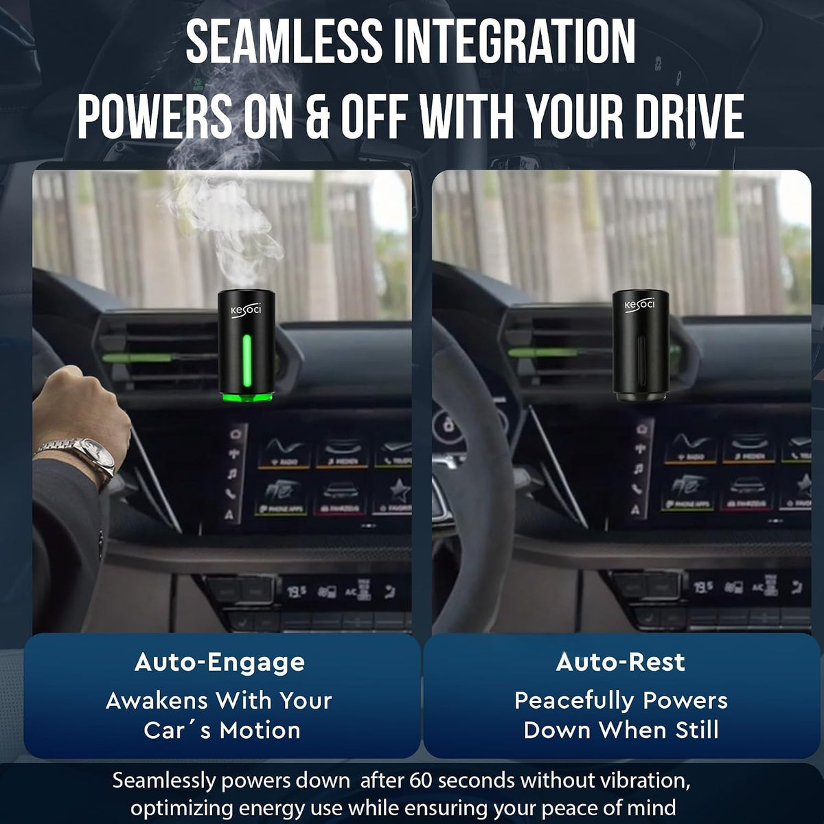2 difusores inteligentes de ambientador de coche – Juego de dispositivos de aroma automático recargable con 12 recambios – Sistema antifugas, 3 modos de pulverización y sensor de movimiento automático encendido/apagado