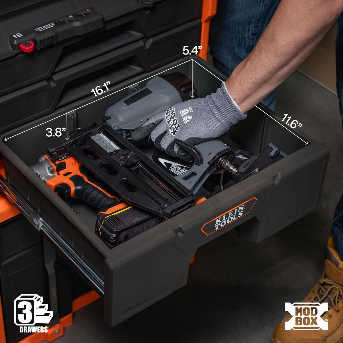 Klein Tools 54723MB MODbox Caja modular de tres gavetas de profundidad múltiple