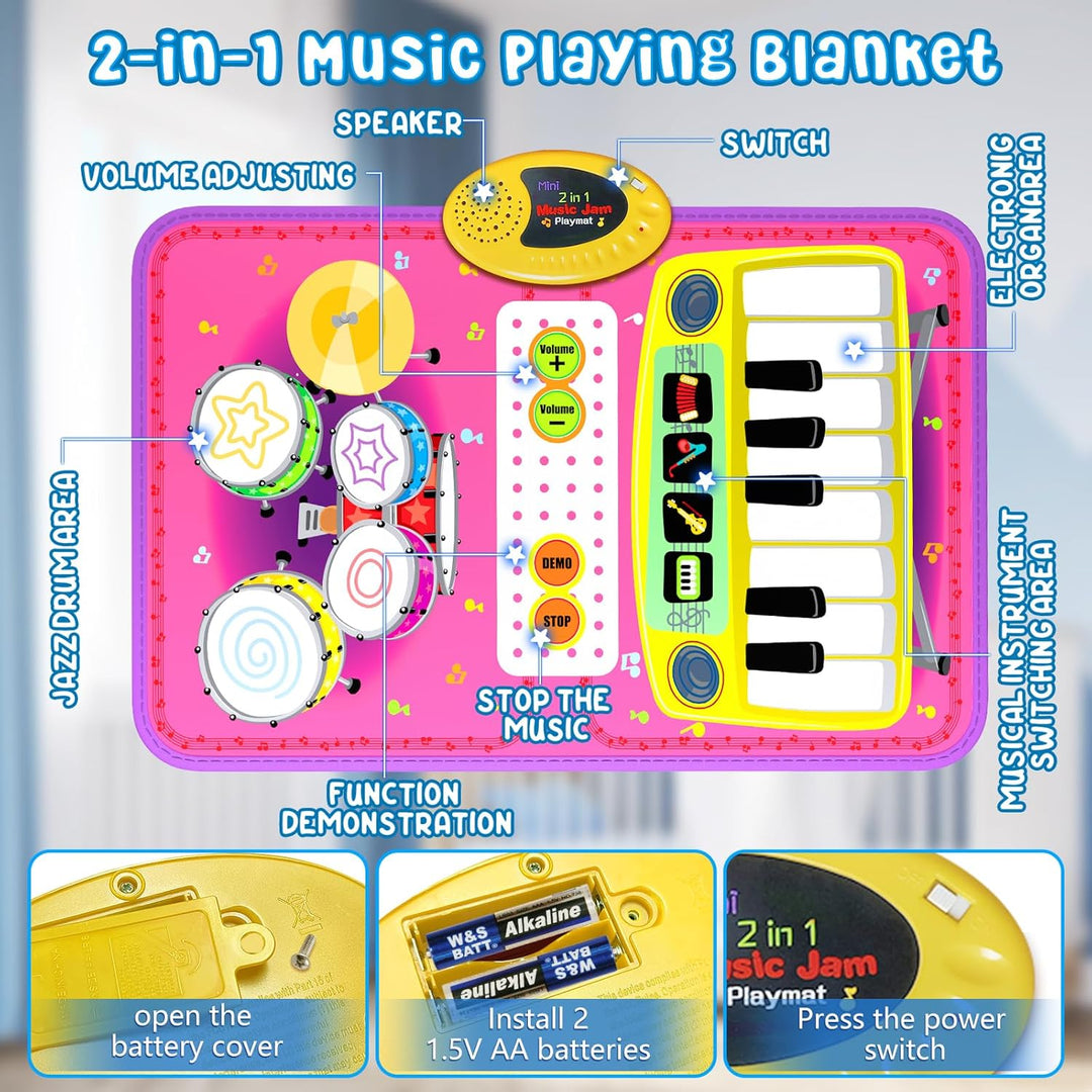 Juguetes de Alfombra Musical 2 en 1 para niños de 1, 2, 3, 4, 5 año...
