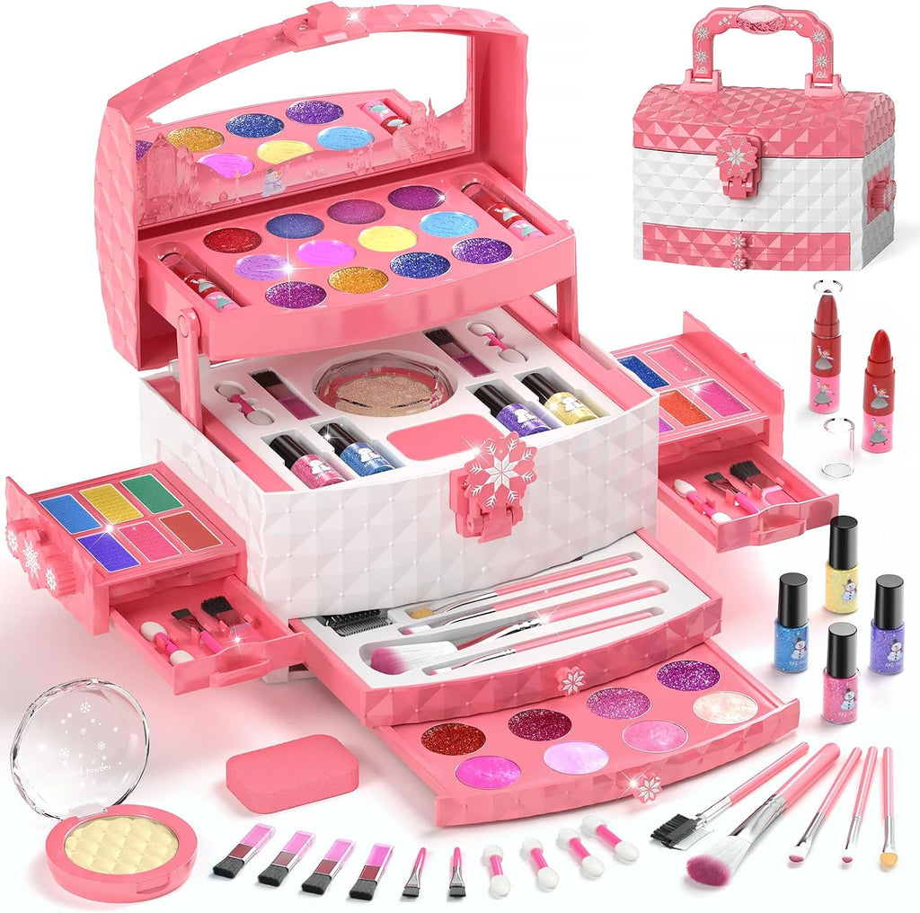 PERRYHOME Juego de maquillaje para niños para niña, 56 piezas, cosméticos