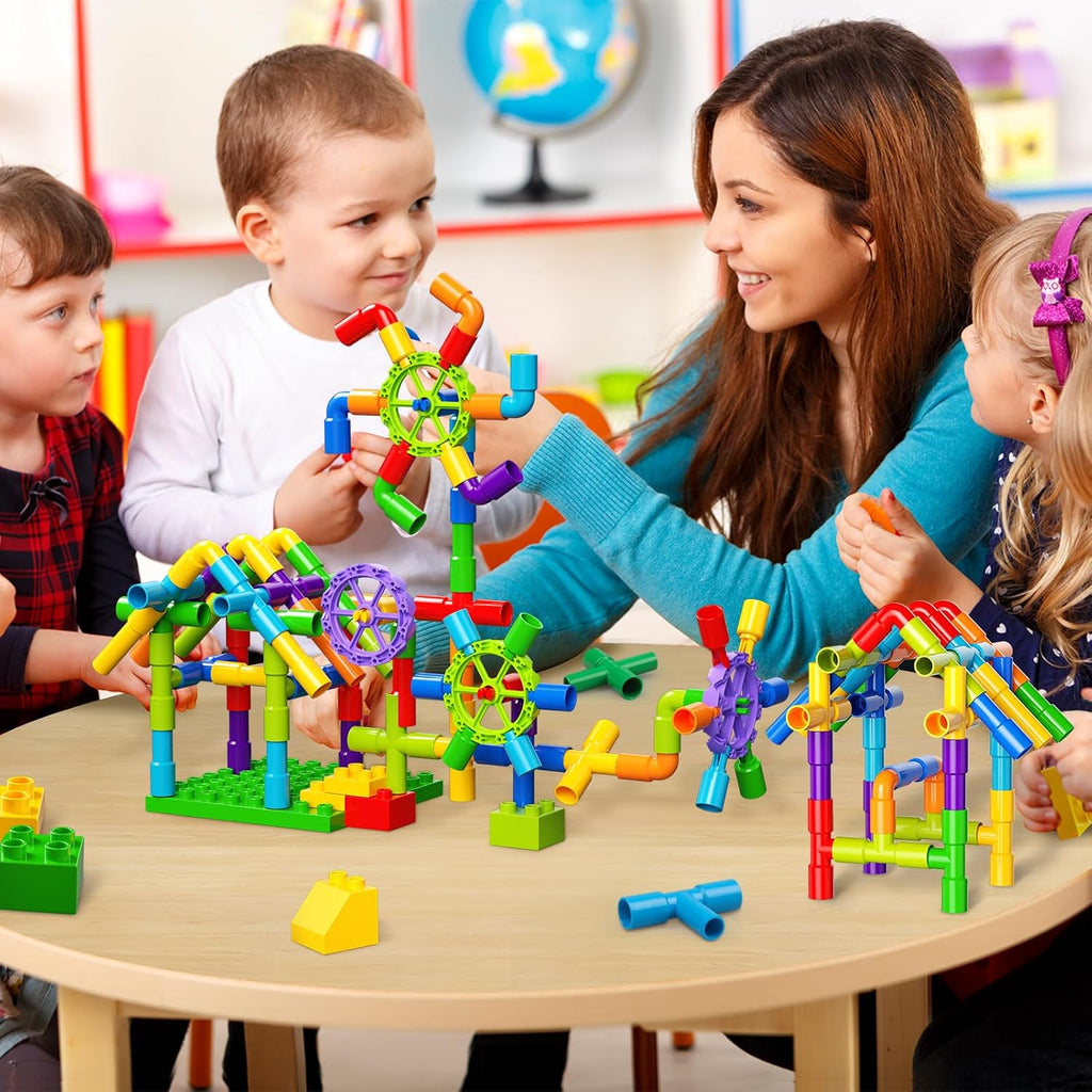 burgkidz Juego de construcción de tubos STEM: 188 piezas de coches de