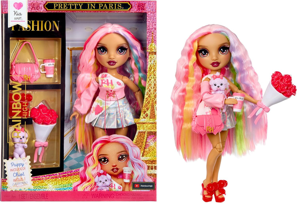 Rainbow High Pretty in Paris Fashion - Kia Hart (rosa suave), muñeca de moda arcoíris de 11 pulgadas con atuendo, bolso elegante, regalo de juguete para niñas de 4 a 12 años