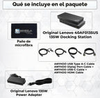Lenovo 40AF0135US Estación de acoplamiento Thinkpad Dual Monitor híbrido USB-C con USB-A - 1 año de garantía, con adaptador de 135W + cable HDMI + cable DisplayPort + cable USB-C + paño de microfibra