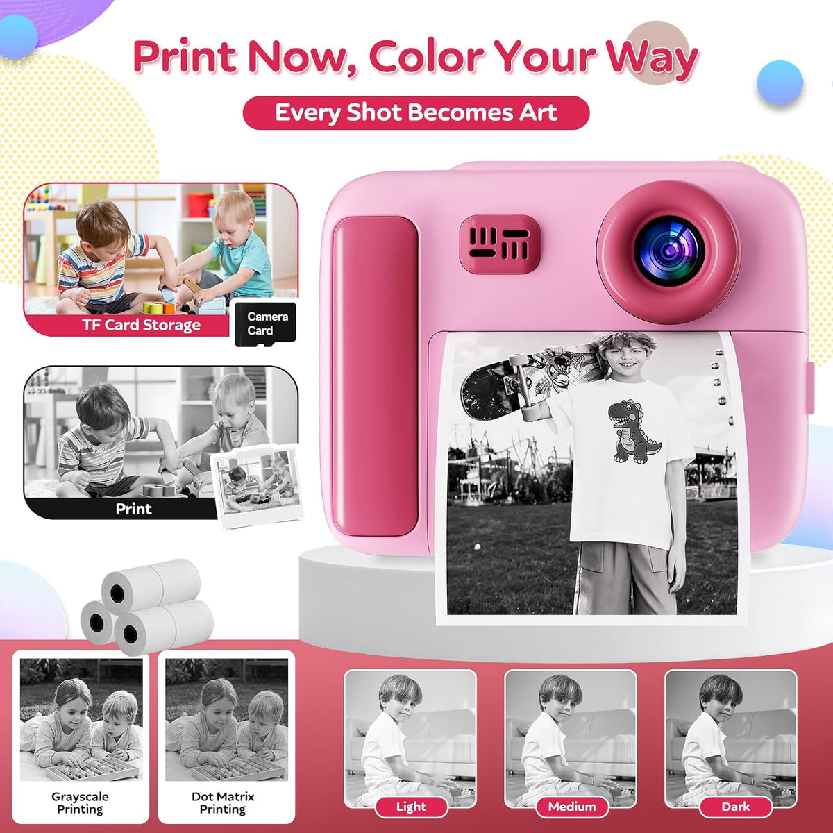 Cámara de impresión instantánea para niños, pantalla 2.5D 48MP cámara