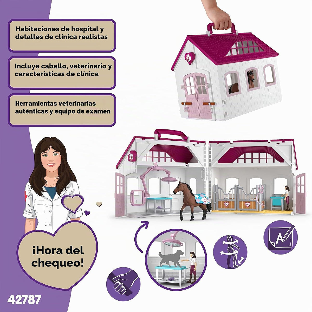 Schleich Horse Club - Juego de 64 piezas de Happy Horse Hospital - Niños 5+
