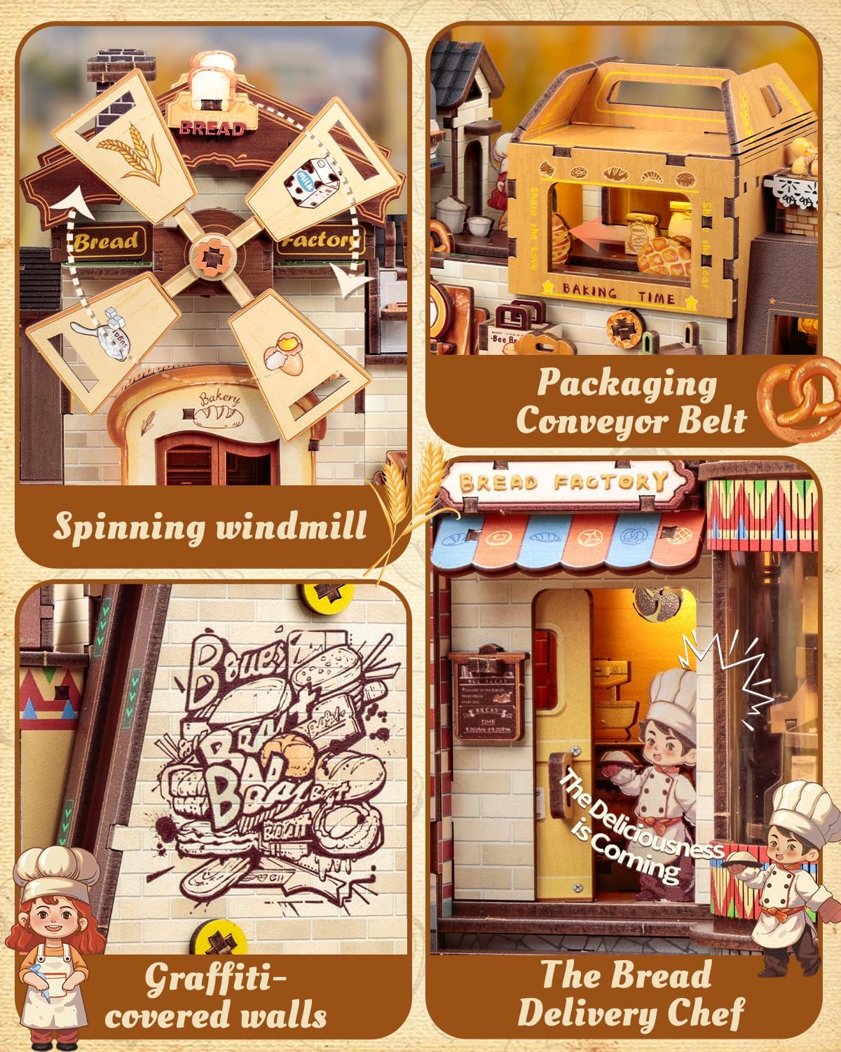 CUTEBEE Rompecabezas de madera 3D para adultos, panadería de fábrica de