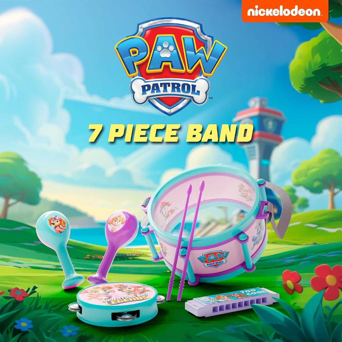 Lollipop - Juguetes musicales para niñas de Paw Patrol - Juego completo de instrumentos para niños pequeños con tambor, armónica, pandereta, maraca y palos, juguetes musicales educativos perfectos