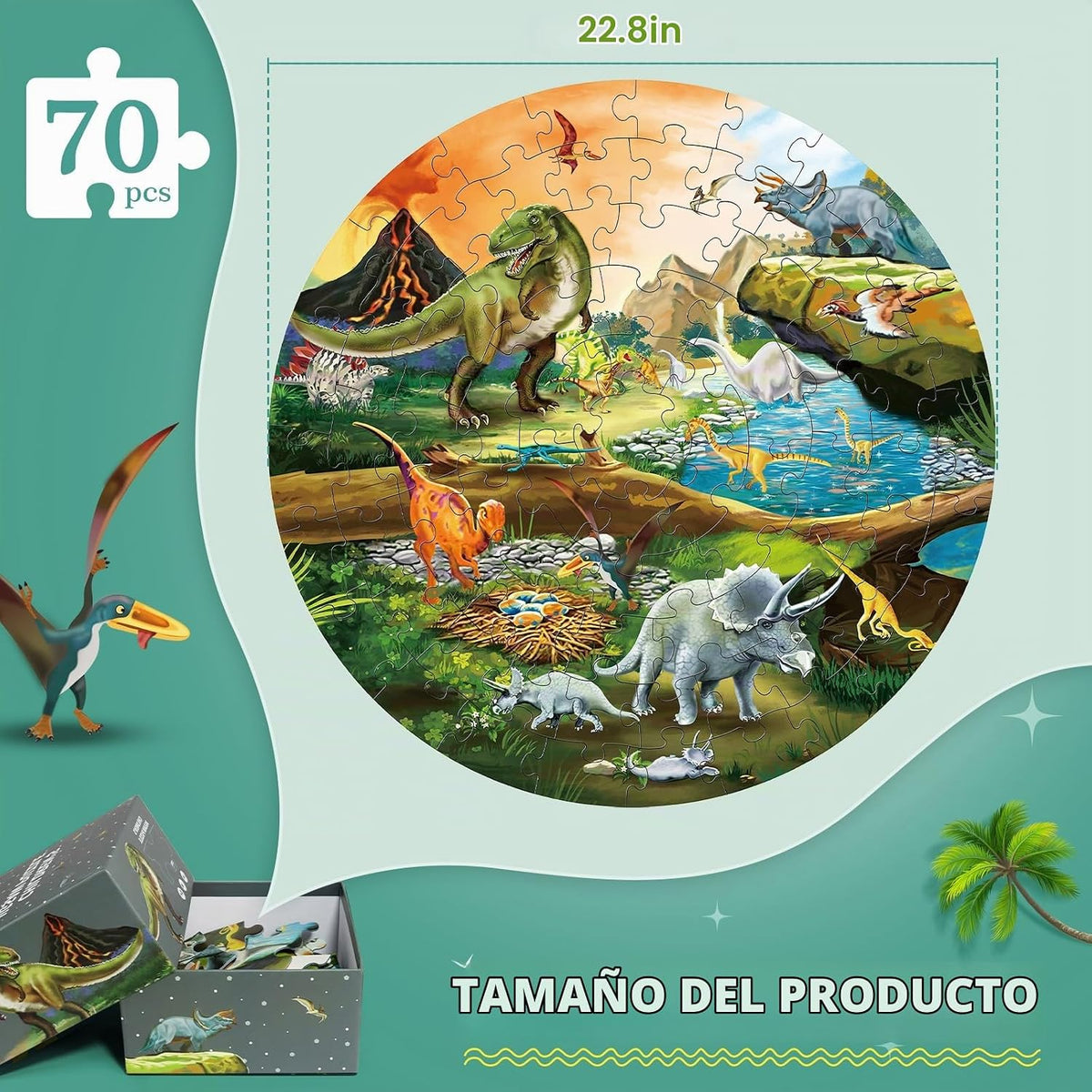 70 Piezas Rompecabezas de Dinosaurios para Niños de 4 a 8 Años